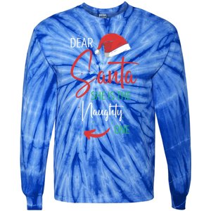 Dear Santa She Is The Naughty One Christmas Couples Present Gift Tie-Dye Long Sleeve Shirt