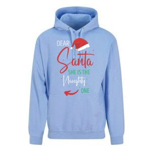 Dear Santa She Is The Naughty One Christmas Couples Present Gift Unisex Surf Hoodie