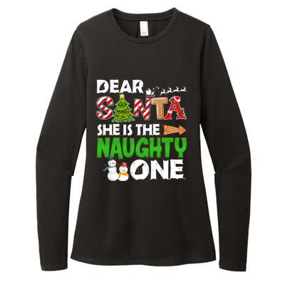 Dear Santa She Is The Naughty One Christmas Matching Couple Gift Womens CVC Long Sleeve Shirt