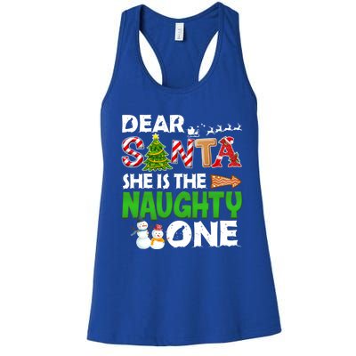 Dear Santa She Is The Naughty One Christmas Matching Couple Gift Women's Racerback Tank