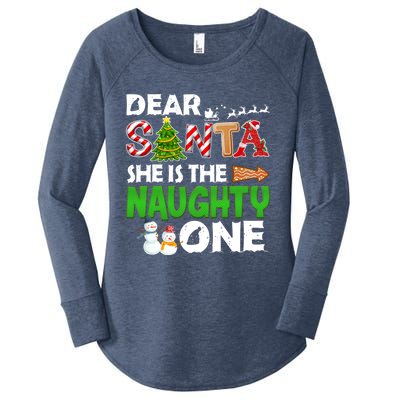 Dear Santa She Is The Naughty One Christmas Matching Couple Gift Women's Perfect Tri Tunic Long Sleeve Shirt