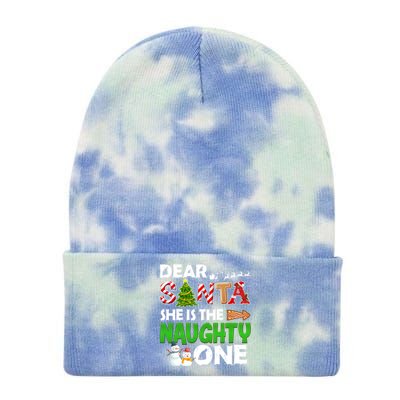 Dear Santa She Is The Naughty One Christmas Matching Couple Gift Tie Dye 12in Knit Beanie