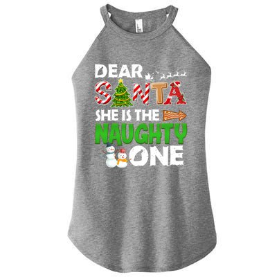 Dear Santa She Is The Naughty One Christmas Matching Couple Gift Women’s Perfect Tri Rocker Tank