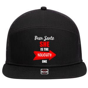 Dear Santa She Is The Naughty One Christmas Cute Gift 7 Panel Mesh Trucker Snapback Hat