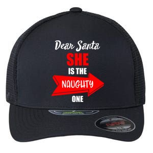 Dear Santa She Is The Naughty One Christmas Cute Gift Flexfit Unipanel Trucker Cap