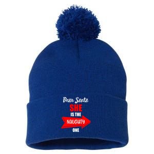 Dear Santa She Is The Naughty One Christmas Cute Gift Pom Pom 12in Knit Beanie