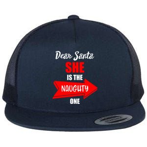 Dear Santa She Is The Naughty One Christmas Cute Gift Flat Bill Trucker Hat