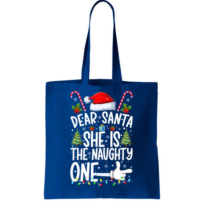 Dear Santa She Is The Naughty One Christmas Couples Xmas Gift Tote Bag