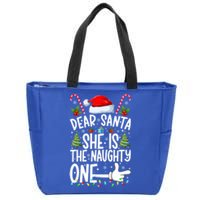 Dear Santa She Is The Naughty One Christmas Couples Xmas Gift Zip Tote Bag