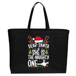 Dear Santa She Is The Naughty One Christmas Couples Xmas Gift Cotton Canvas Jumbo Tote