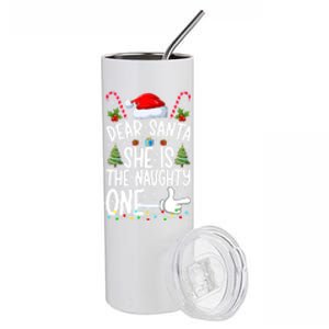 Dear Santa She Is The Naughty One Christmas Couples Xmas Gift Stainless Steel Tumbler