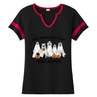 Did Somebody Say Treat Ghost Dogs Lovers Halloween Costume Ladies Halftime Notch Neck Tee