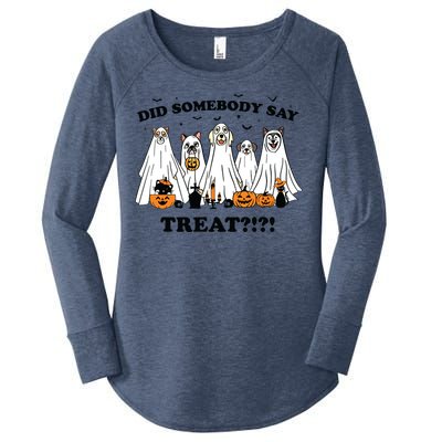 Did Somebody Say Treat Ghost Dogs Lovers Halloween Costume Women's Perfect Tri Tunic Long Sleeve Shirt