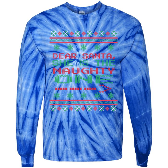 Dear Santa She Is The Naughty One Christmas Ugly Sweater Cool Gift Tie-Dye Long Sleeve Shirt