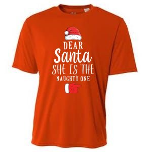 Dear Santa She Is The Naughty One Couple Matching Christmas Great Gift Cooling Performance Crew T-Shirt