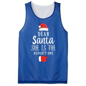 Dear Santa She Is The Naughty One Couple Matching Christmas Great Gift Mesh Reversible Basketball Jersey Tank