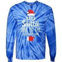 Dear Santa She Is The Naughty One Couple Matching Christmas Great Gift Tie-Dye Long Sleeve Shirt