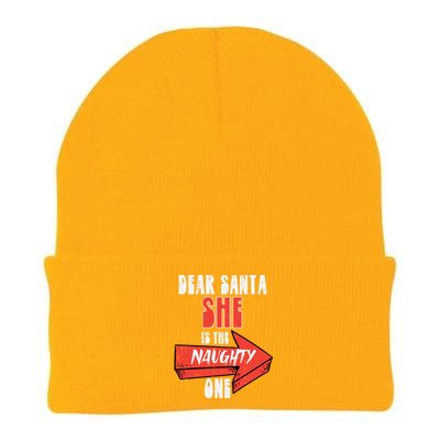 Dear Santa She Is The Naughty One Funny Christmas Couple Gift Knit Cap Winter Beanie