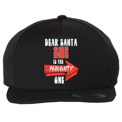 Dear Santa She Is The Naughty One Funny Christmas Couple Gift Wool Snapback Cap