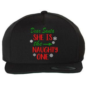 Dear Santa She Is The Naughty One Couple Matching Christmas Gift Wool Snapback Cap