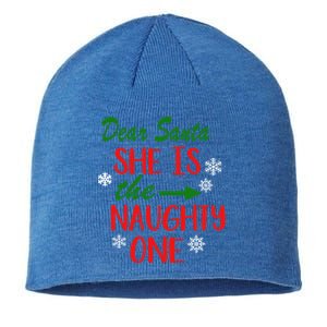 Dear Santa She Is The Naughty One Couple Matching Christmas Gift Sustainable Beanie