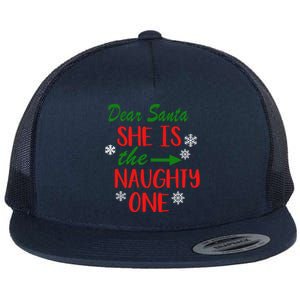 Dear Santa She Is The Naughty One Couple Matching Christmas Gift Flat Bill Trucker Hat