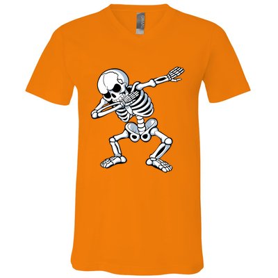 Dabbing Skeleton Spooky Dab Dancing Halloween V-Neck T-Shirt