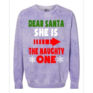 Dear Santa She Is The Naughty One Funny Christmas Couples Gift Colorblast Crewneck Sweatshirt