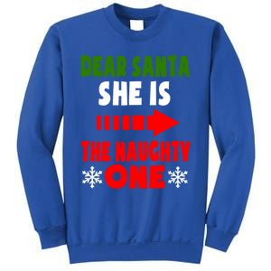 Dear Santa She Is The Naughty One Funny Christmas Couples Gift Sweatshirt