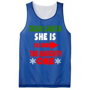 Dear Santa She Is The Naughty One Funny Christmas Couples Gift Mesh Reversible Basketball Jersey Tank