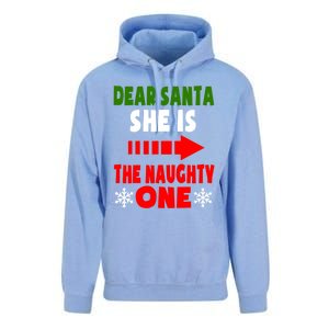 Dear Santa She Is The Naughty One Funny Christmas Couples Gift Unisex Surf Hoodie