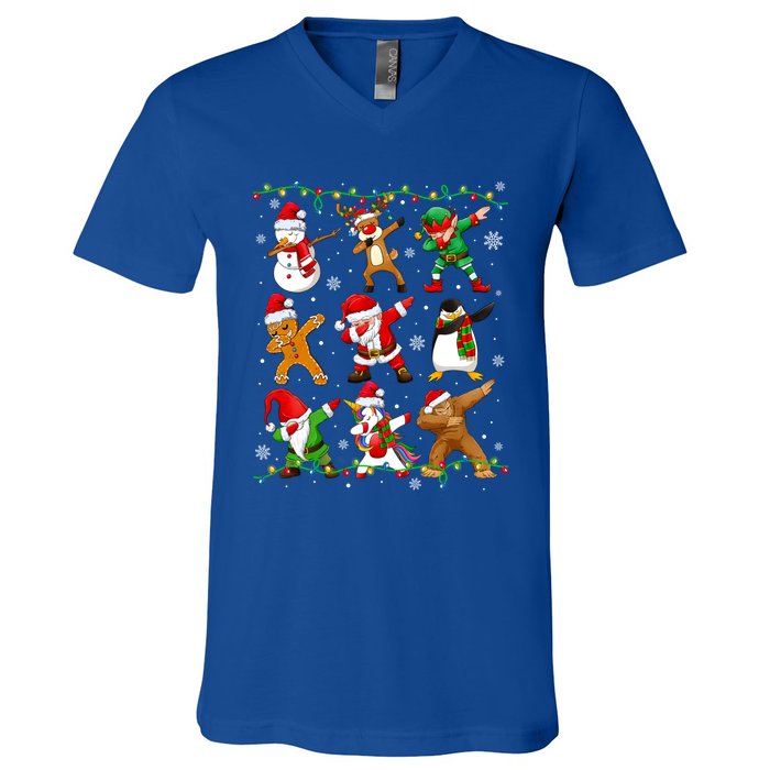 Dabbing Santa Snow Gingerbread Penguin Xmas Funny Gift V-Neck T-Shirt