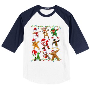 Dabbing Santa Snow Gingerbread Penguin Xmas Funny Gift Baseball Sleeve Shirt