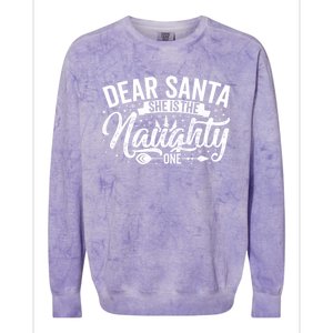 Dear Santa She Is The Naughty One Funny Christmas Couples Gift Colorblast Crewneck Sweatshirt