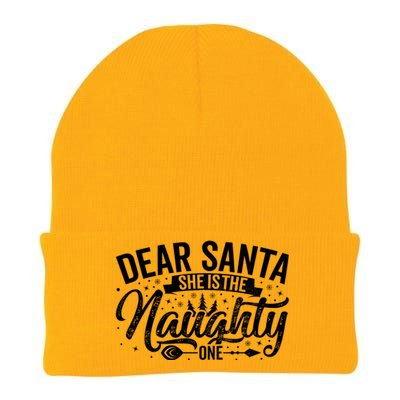 Dear Santa She Is The Naughty One Funny Christmas Couples Gift Knit Cap Winter Beanie