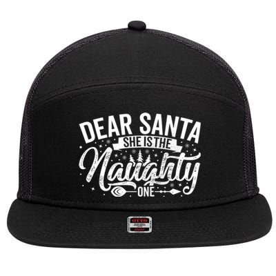 Dear Santa She Is The Naughty One Funny Christmas Couples Gift 7 Panel Mesh Trucker Snapback Hat