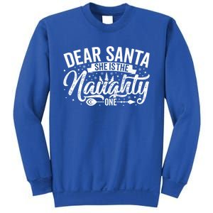 Dear Santa She Is The Naughty One Funny Christmas Couples Gift Sweatshirt