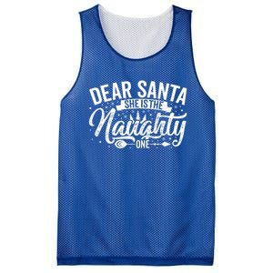 Dear Santa She Is The Naughty One Funny Christmas Couples Gift Mesh Reversible Basketball Jersey Tank