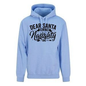 Dear Santa She Is The Naughty One Funny Christmas Couples Gift Unisex Surf Hoodie