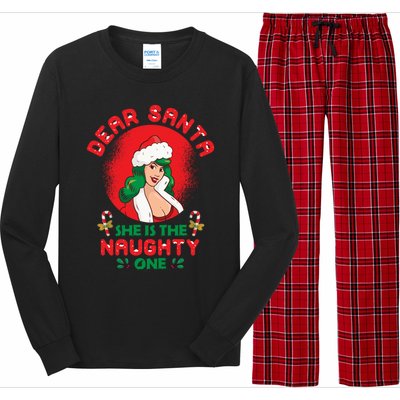 Dear Santa She Is The Naughty One Husband Wife Christmas Gift Long Sleeve Pajama Set