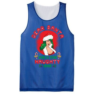 Dear Santa She Is The Naughty One Husband Wife Christmas Gift Mesh Reversible Basketball Jersey Tank