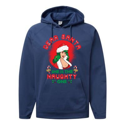 Dear Santa She Is The Naughty One Husband Wife Christmas Gift Performance Fleece Hoodie