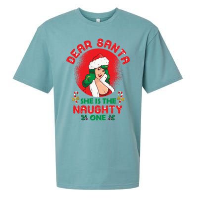 Dear Santa She Is The Naughty One Husband Wife Christmas Gift Sueded Cloud Jersey T-Shirt