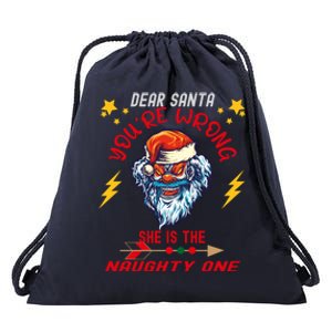 Dear Santa She Is The Naughty One Funny Christmas Funny Gift Drawstring Bag