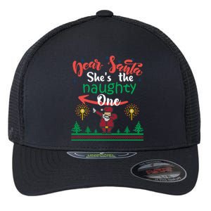 Dear Santa She Is The Naughty One Matching Christmas Couple Cute Gift Flexfit Unipanel Trucker Cap