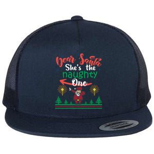 Dear Santa She Is The Naughty One Matching Christmas Couple Cute Gift Flat Bill Trucker Hat