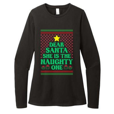 Dear Santa She Is The Naughty One Funny Matching Xmas Gift Womens CVC Long Sleeve Shirt