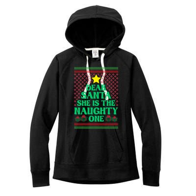 Dear Santa She Is The Naughty One Funny Matching Xmas Gift Women's Fleece Hoodie