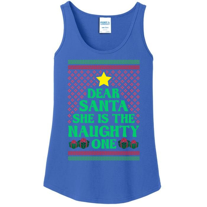 Dear Santa She Is The Naughty One Funny Matching Xmas Gift Ladies Essential Tank