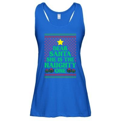 Dear Santa She Is The Naughty One Funny Matching Xmas Gift Ladies Essential Flowy Tank